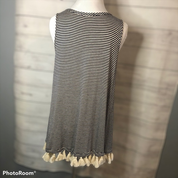 Anthropologie Pebble & Stone Striped Pom Pom Trim Boho Tank Sz S - Picture 5 of 7